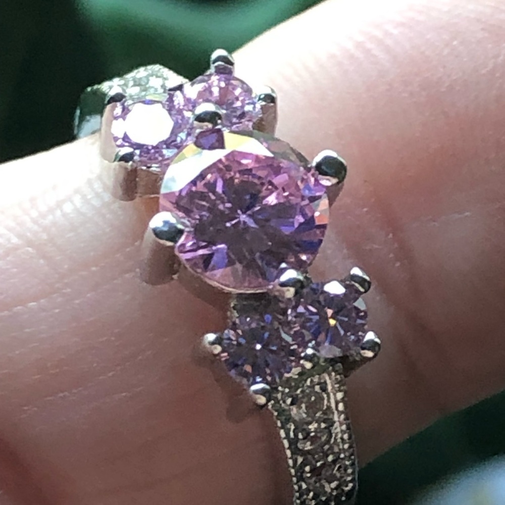 Pink cubic zirconia 925 sterling silver band ring